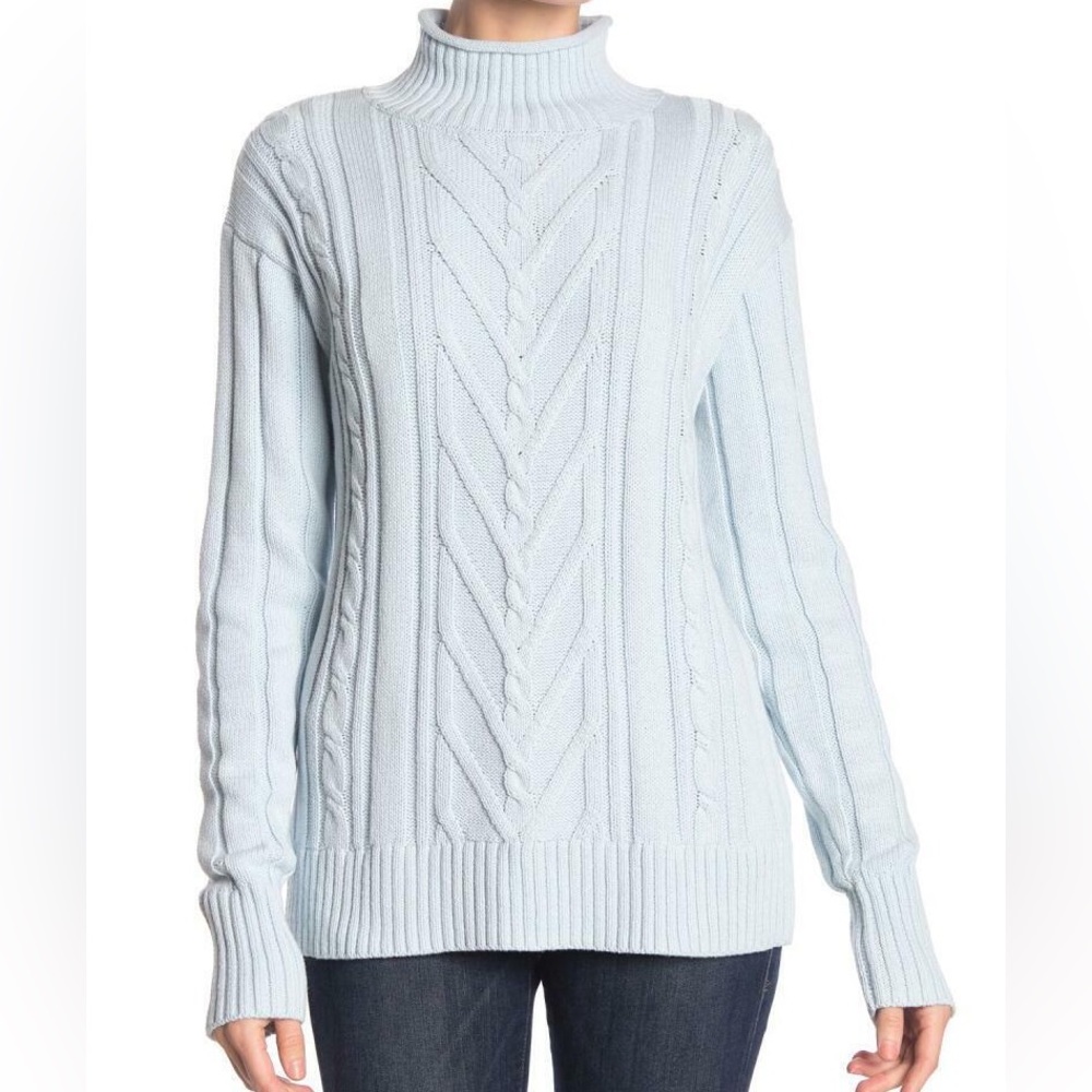 ✨SALE✨J. Crew Light Blue Cable Knit Mock Neck Sweater